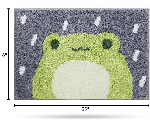 Miniatura 2 de Jevuoyee Alfombra de baño de 24 x 16 pulgadas, bonita alfombra de baño de rana, absorbente y antideslizante, alfombra de ducha verde para bañera,