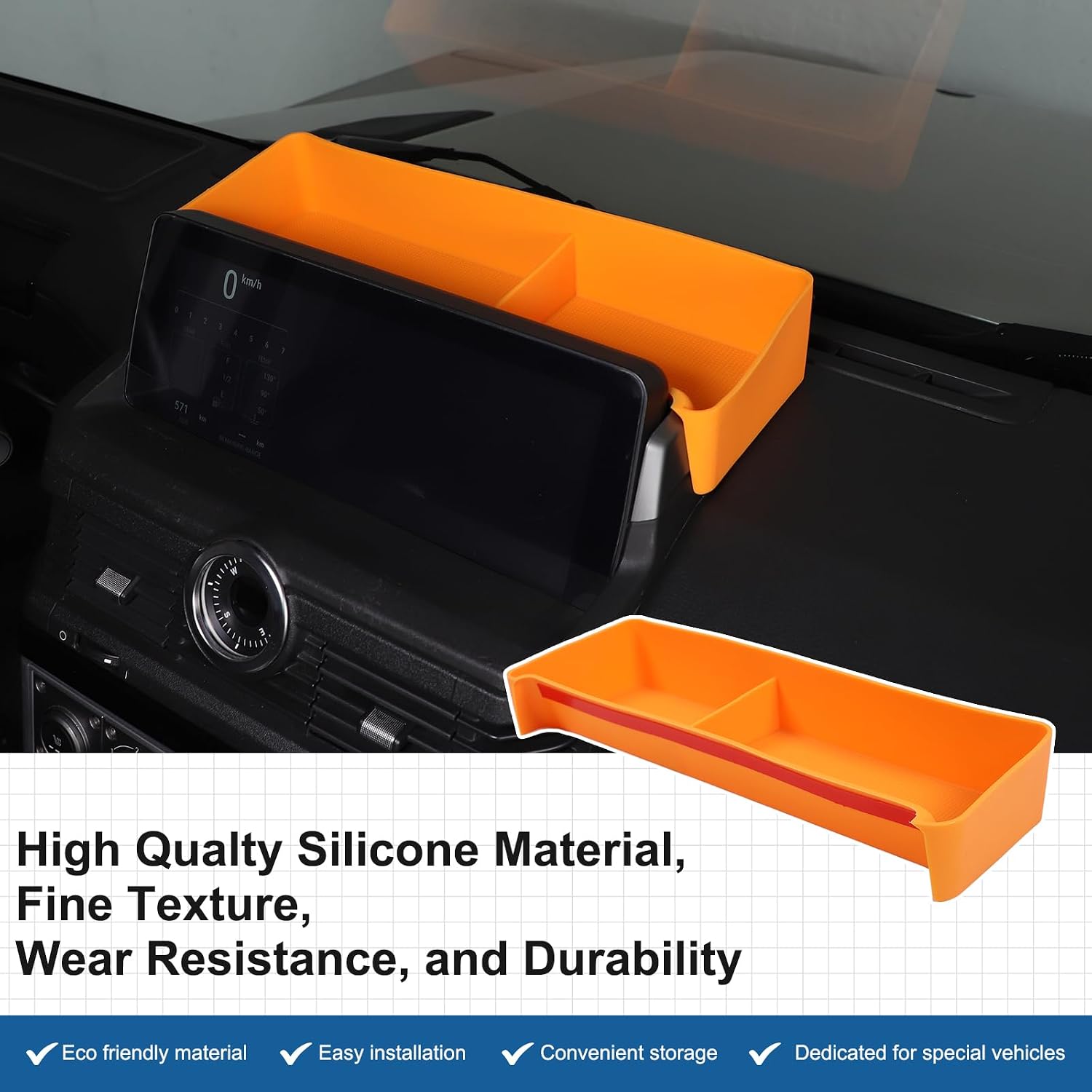 Compatible with INEOS Grenadier 2020-2024 Dash Storage Tray Insert Behind Screen Organizer Storage Accessories, Non-Slip Dashboard Tray Phone Key Organizer Container (Orange) image 4