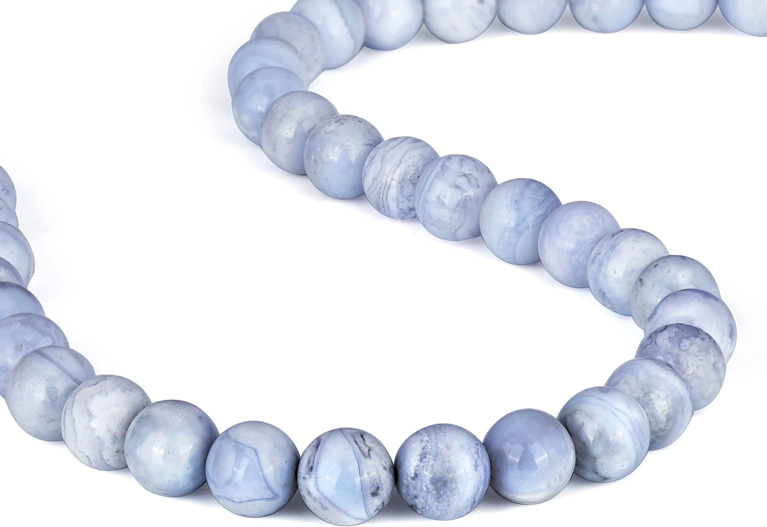 Gemshiner - Beads Choker Necklace for Women - Handmade Natural Stone Gemstone Blue Lace Agate Necklace Dainty Healing Jewelry (47 Cm)