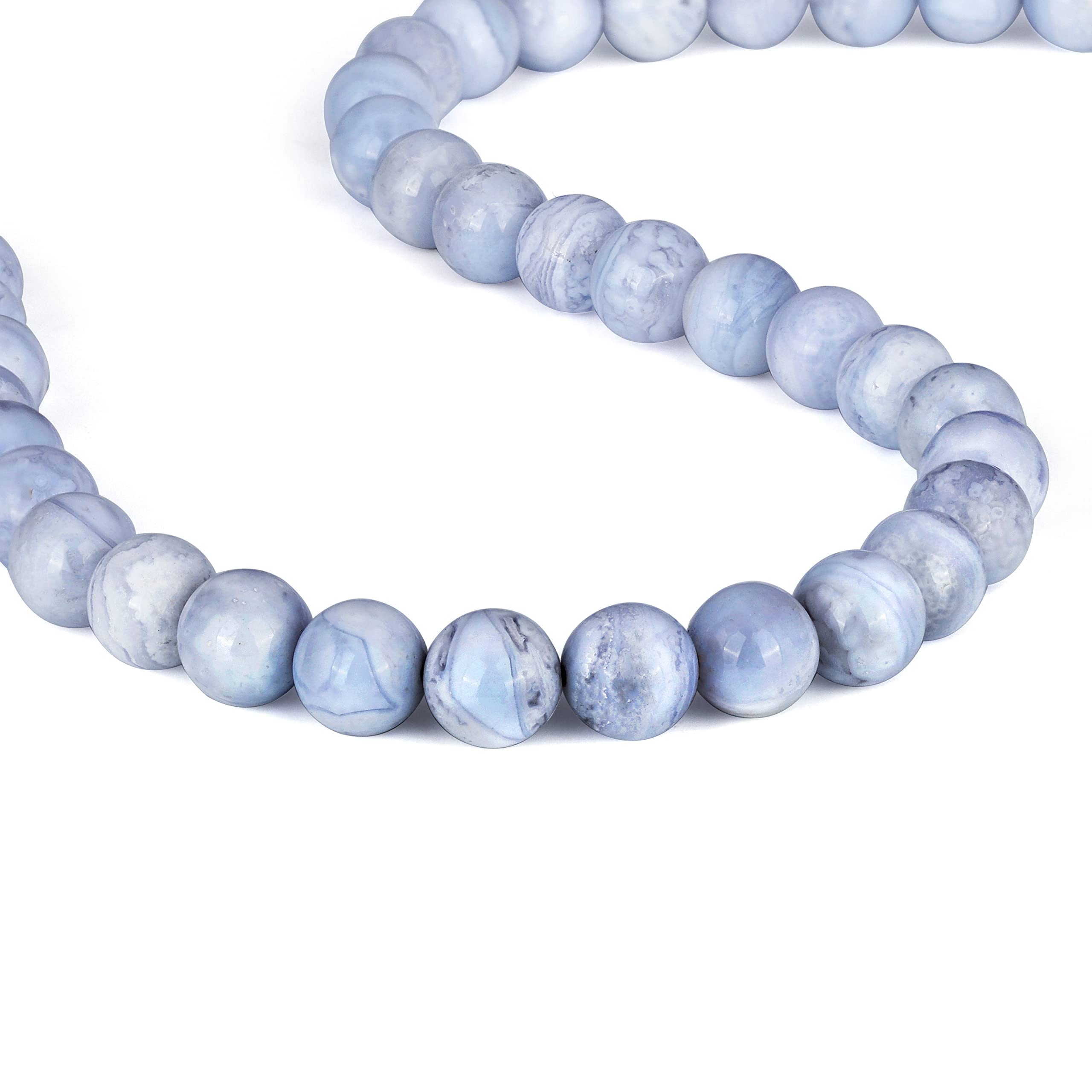 Gemshiner - Beads Choker Necklace for Women - Handmade Natural Stone Gemstone Blue Lace Agate Necklace Dainty Healing Jewelry (47 Cm)