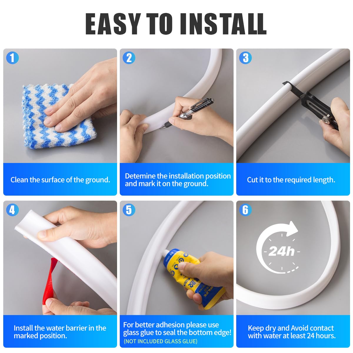 Barriera Doccia Ferma Acqua, 3M Soglia Doccia, Silicone Barriera Acqua Impermeabile Autoadesivo, Pieghevole Bordo Vasca da Bagno Pieghevole Barriera, per Doccia Cucina Bagno (Bianco 2*3CM)