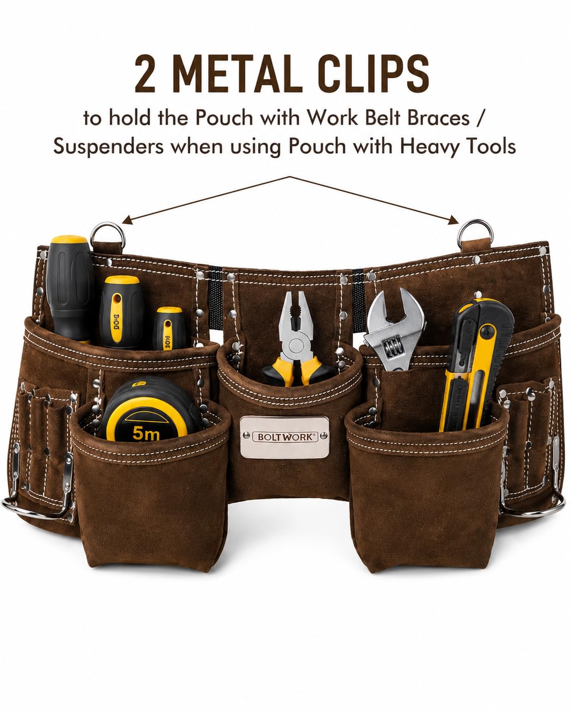 BOLTWORK Pochette à outils en cuir Pro Heavy Bag Organizer Hand Tools avec ceinture réglable en nylon et boucle en métal pour s'adapter aux tailles S à XXL, 1 % de la valeur de vente sera reversée à