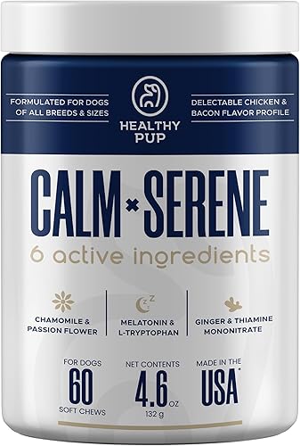 Masticables calmantes para perros con melatonina, 60 deliciosas golosinas suaves para aliviar la ansiedad de perros grandes y pequeños, incluye