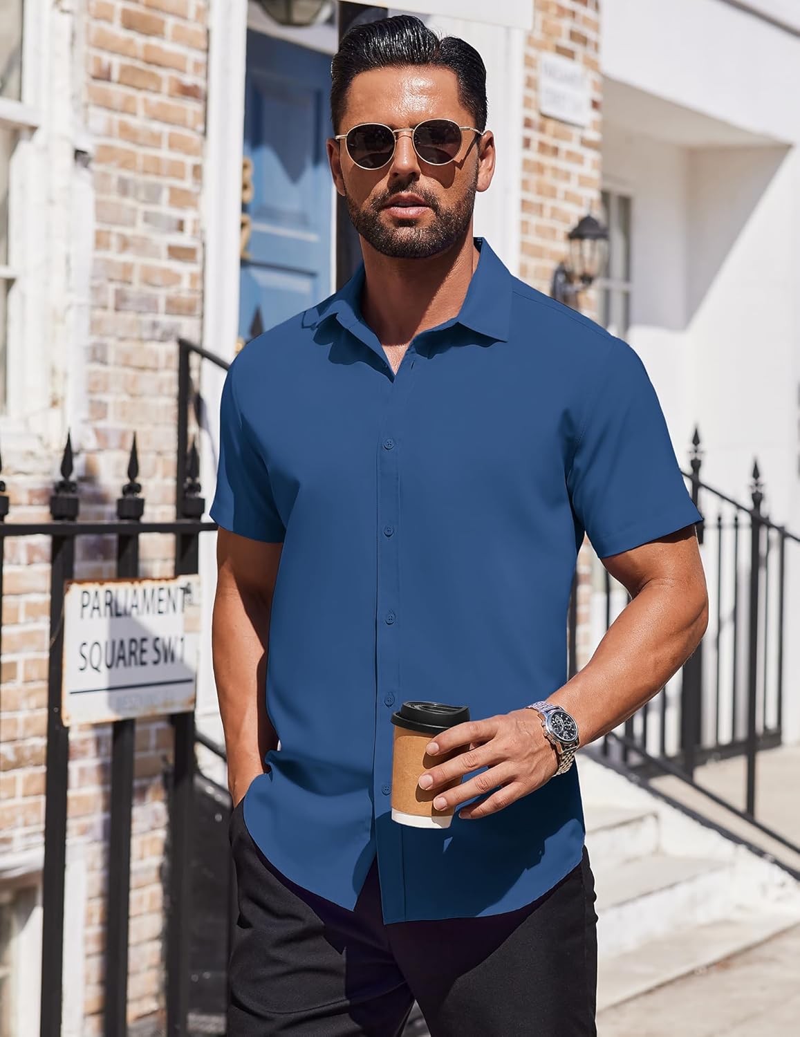 COOFANDY Mens Dress Shirts Button Down Short Sleeve Shirt Summer Shirts Business Casual Wedding Shirt - Image 2