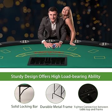 7 Player Blackjack Table with Folding Legs 71'' Casino Game Table Removable Metal Cup Holder Green Felt