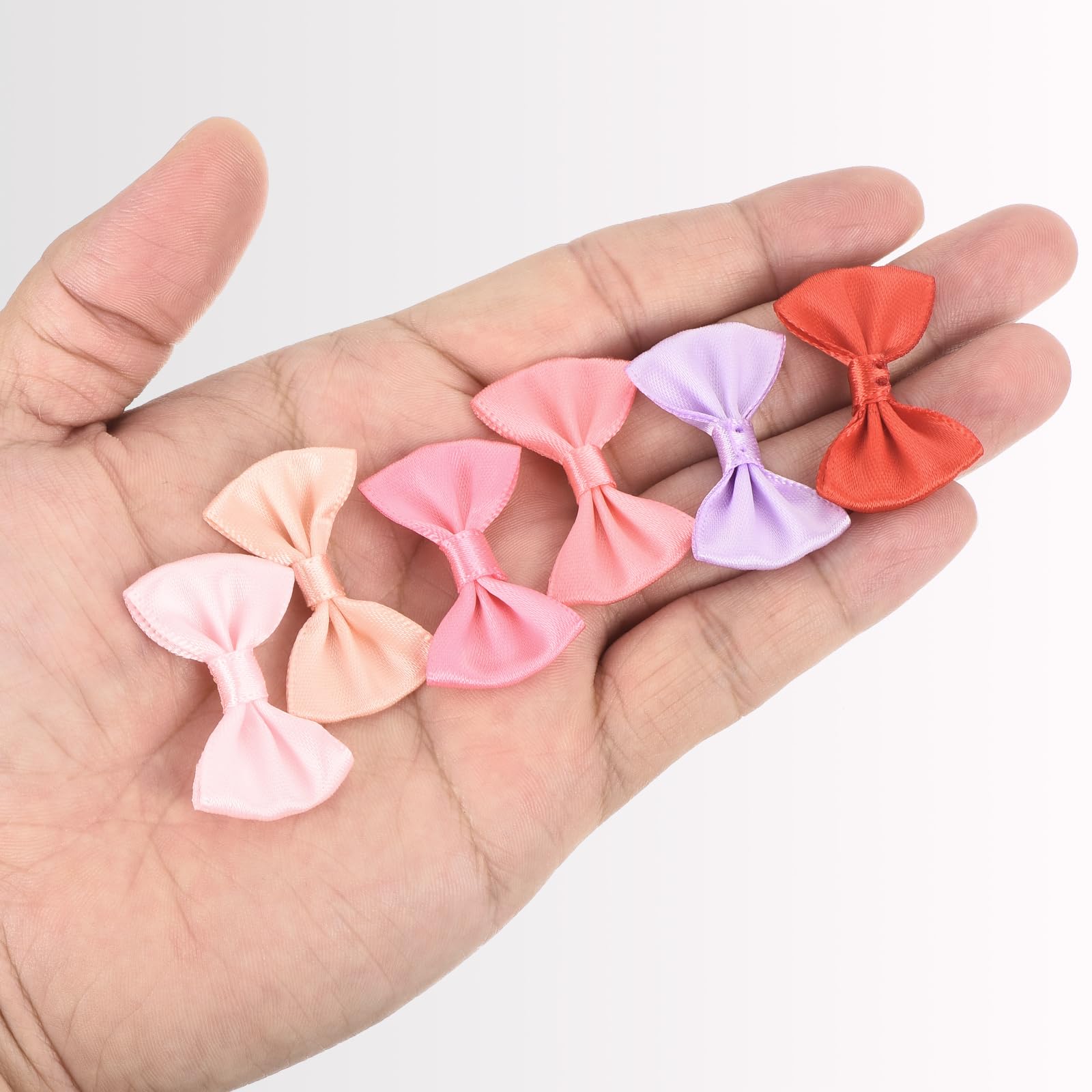 QUARKZMAN 50 Piezas de Lazos Rojo Rosa Claro y Azul 3.8 X 2.5 Cm Mini Moño para Manualidades Lazos de Satén Pequeños a Granel para Costura DIY Scrapbooking Decoración del Hogar