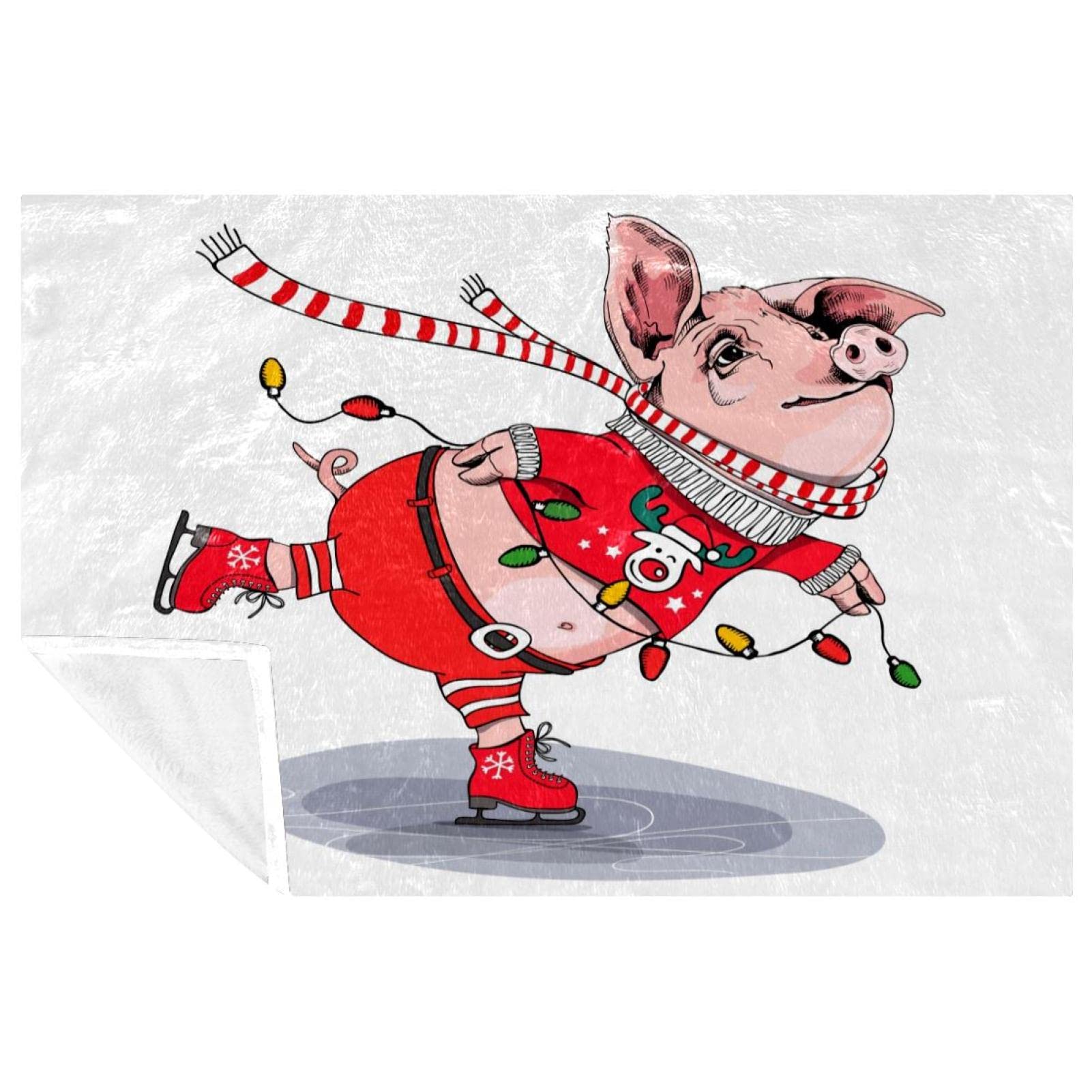 Écharpe de Noël motif cochon plaid doux rouge pour lit et canapé 150x100 cm