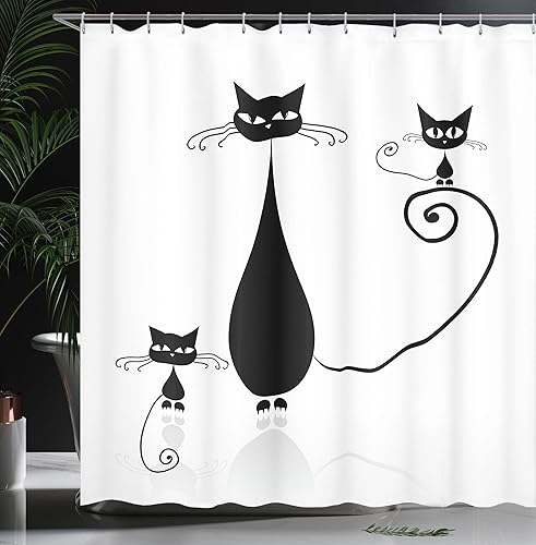 Miniatura 46 de Ambesonne Cortina de ducha de Navidad, estilo retro, palabras de deseos de Navidad con forma de árbol con adornos, juego de decoración de baño de