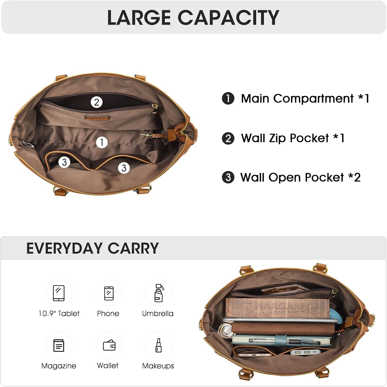 Kattee Soft Leather Tote Bags for Women, Shoulder Satchel Purses and Handbags - Image 4