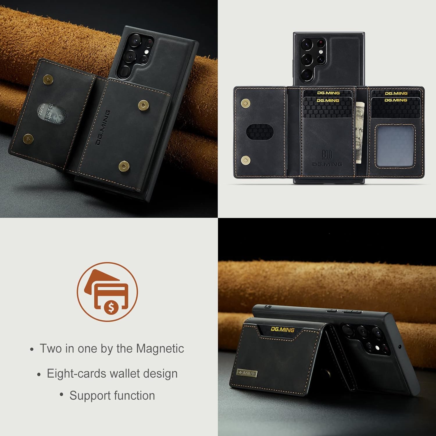 SZHAIYU 2 in 1 Detachable Leather Phone Cases for Samsung Galaxy S23 Ultra 5G Case Wallet with Card Holder Men 6.8'' (Black,S23 Ultra) - Image 8