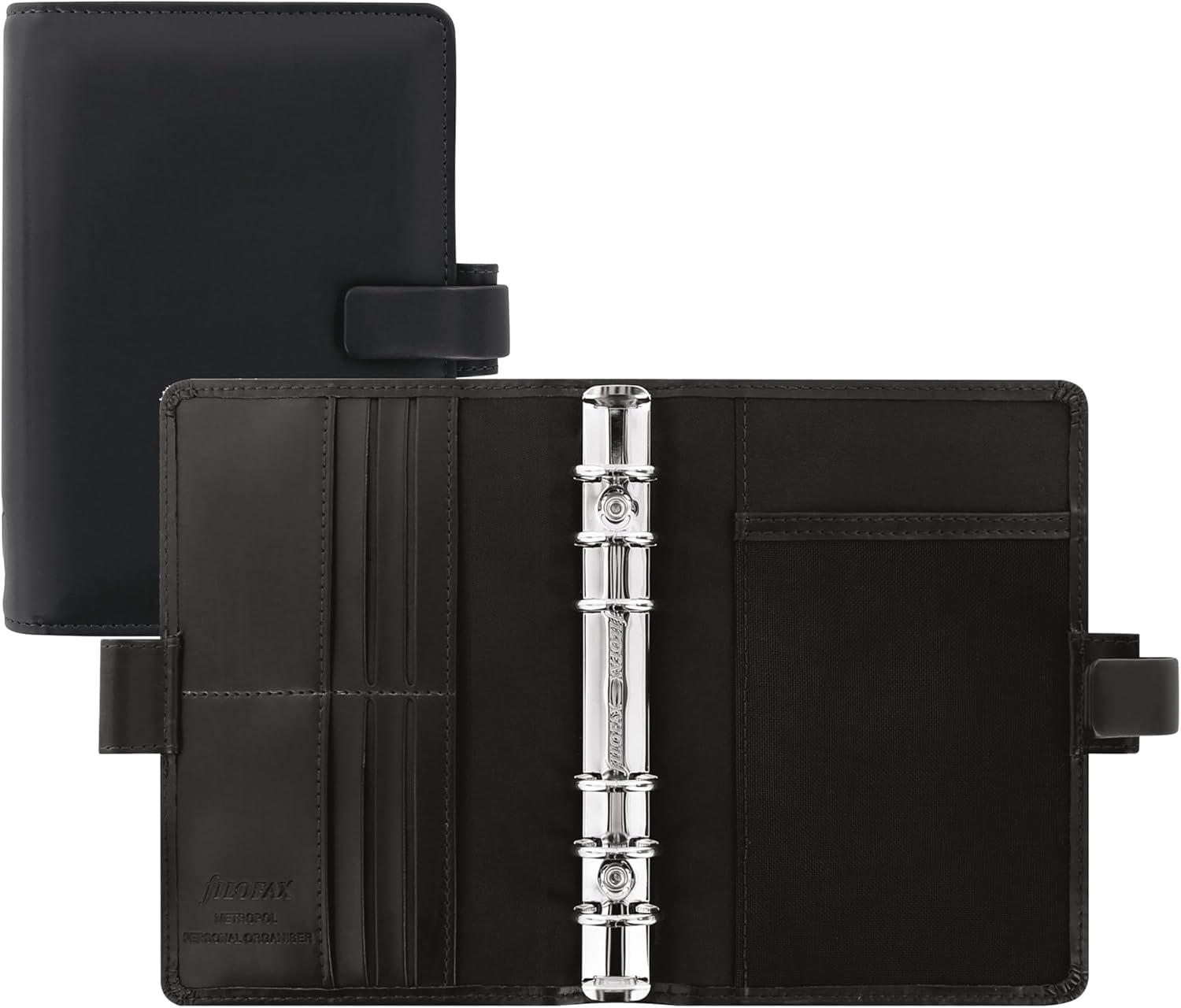 Filofax Metropol Organizer, Personal Size, Black - Leather-Look, Six Rings, Week-to-View Insert, Multilingual (C026902)