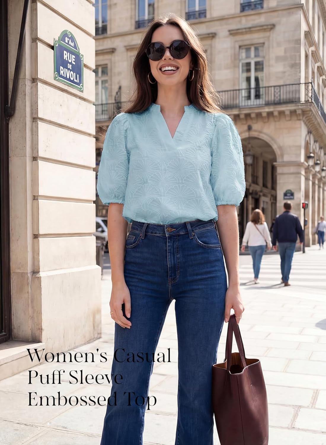 DOKOTOO Women's Casual V Neck Short Sleeve Textured Tops Lettuce Trim T Shirts Tee Blouses - Image 4