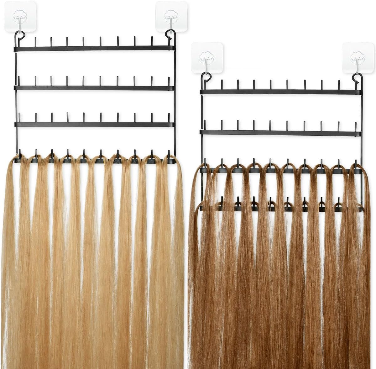Braiding Hair Rack, Hair Extension Holder with 80 Pegs, Hair Styling Tool and Extension Hanger, Coloring, Washing, Drying, 2 PCS Braiding Hair Rack for Barber Shop/Home