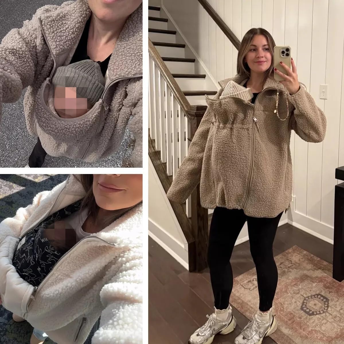 Women's Fleece Zip Up Maternity Jacket Fall Winter Coat Mom Cozy Thicken Sweatshirt Jacket Clothing
