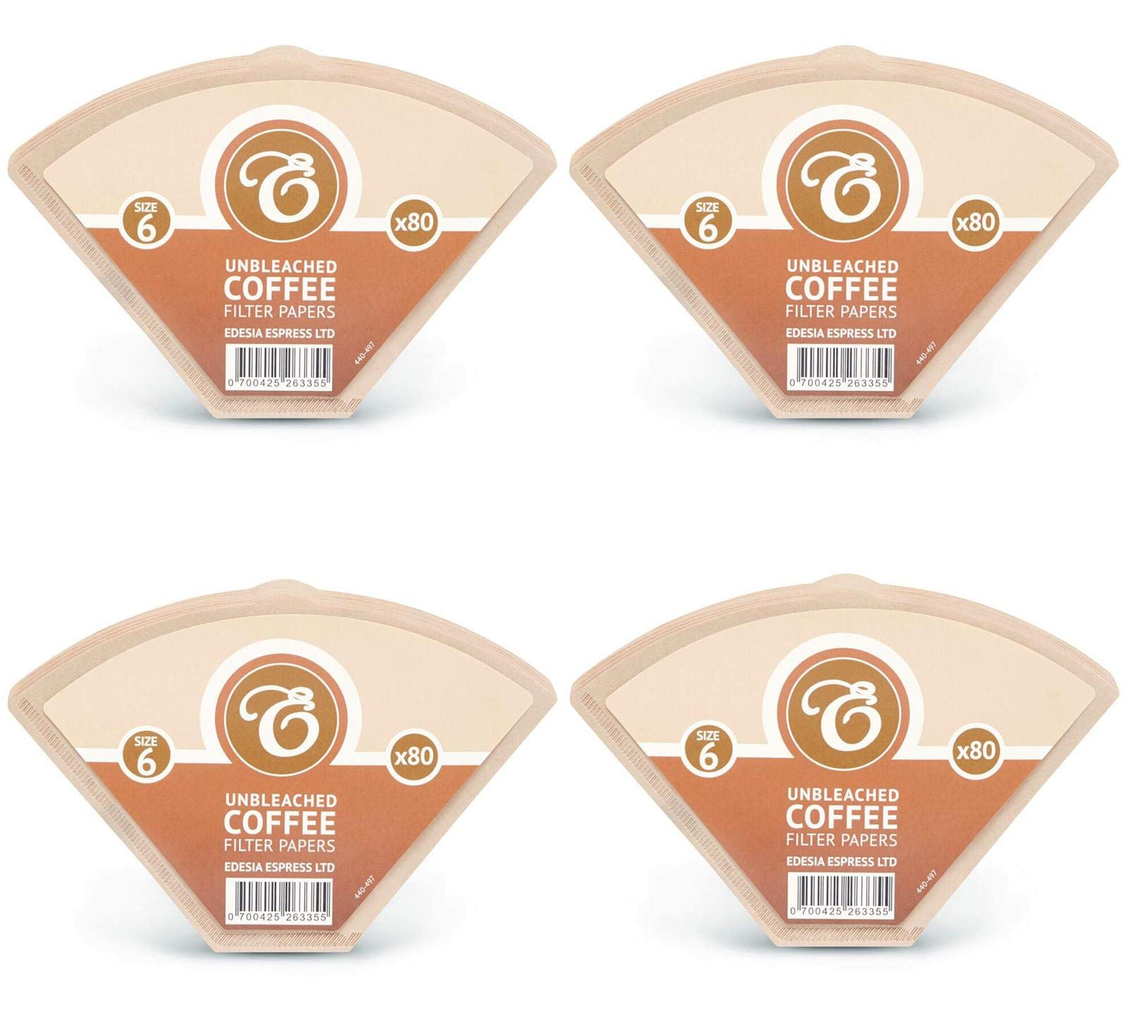 EDESIA ESPRESS – 4x80 Filtri da Caffè Conici in Carta – Filtro Caffè N.6 per Caffettiera Manuale, Metodo Pour-Over e Infusione Delicata – Misura 6 Marrone