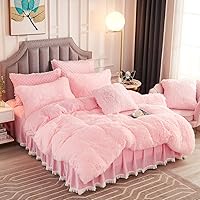 Vista 9 de JAUXIO Lujoso juego de ropa de cama de piel sintética larga de 3 piezas, edredón peludo, funda de edredón con fundas de almohada, reverso de Aqua
