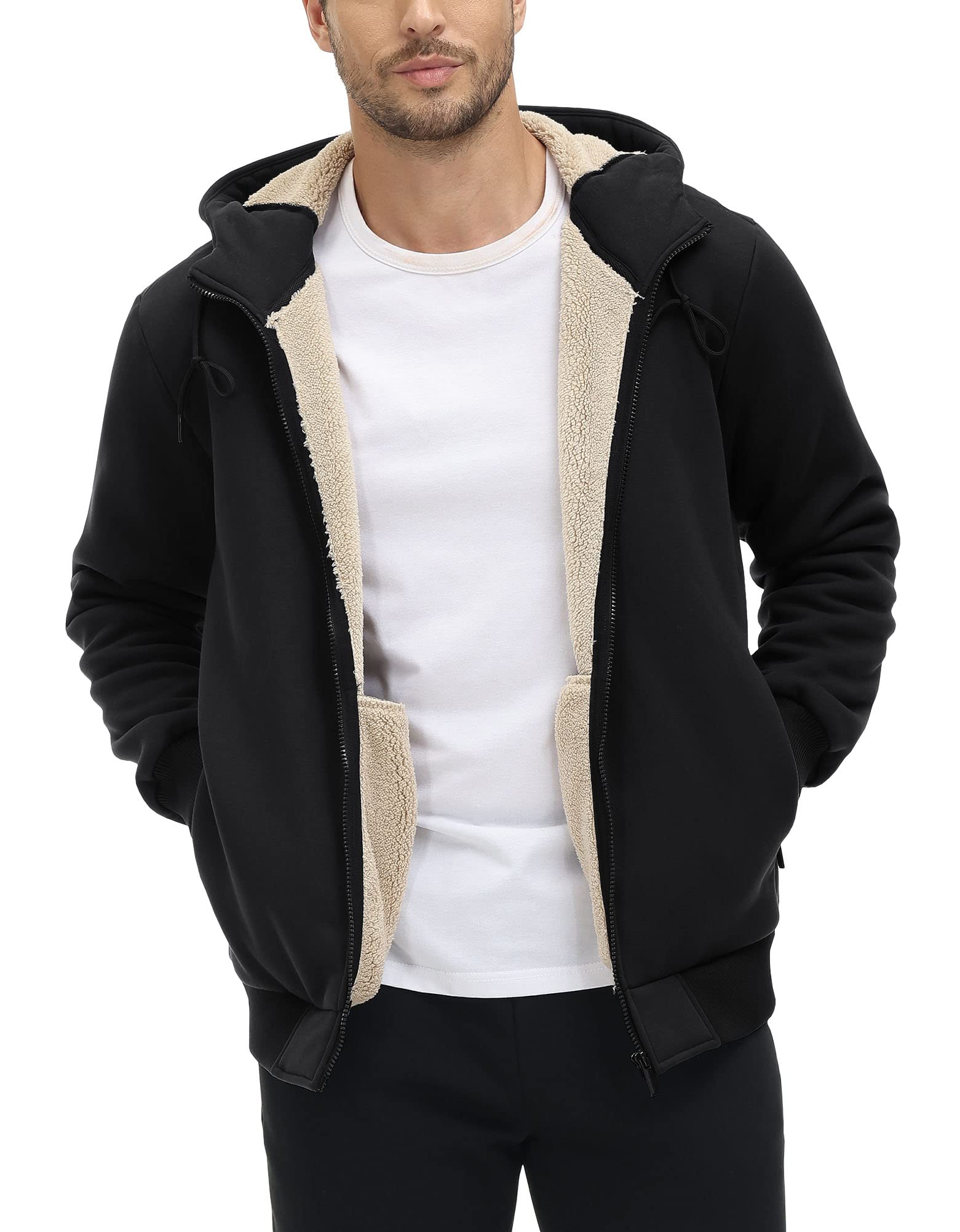 TACVASEN Vestes à Capuchon Sherpa pour Hommes Doublées de Polaire Veste Zip pour l'hiver Veste à Capuchon Chaude et Epaisse Manteau à Capuchon avec Poches