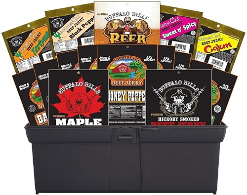 Buffalo Bills Caja de herramientas de regalo de 16 piezas de carne seca de res (llena de 16 paquetes surtidos de cecina de ternera)