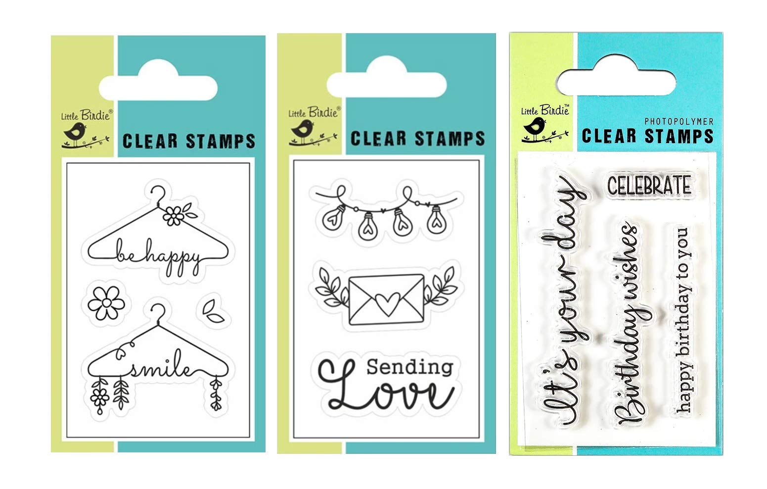 Itsy Bitsy - Clear Stamp | Sending Love, 2" X 3", 3Pc | Birthday Expressions, 2" X 3", 4Pc |Be Happy, 2" X 3", 4Pc | Pack of 3