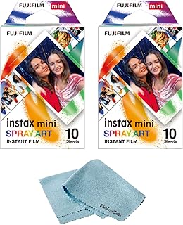FUJIFILM Instant Mini Spray Art Film 2 Pack (20 Shots) + BluebirdSales Microfiber Cleaning Cloth - Creative Instant Photography Bundle
