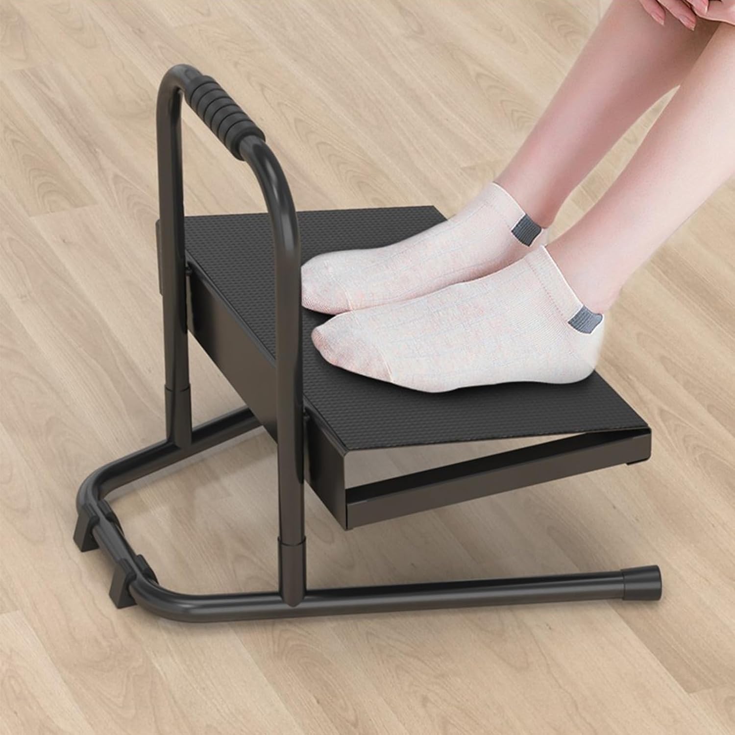 Reposapiés Debajo del Escritorio, Reposapiés De Altura Regulable, Reposapiés Ergonómico para Escritorios De Pie, con Asas Y Seis Ajustes De Altura