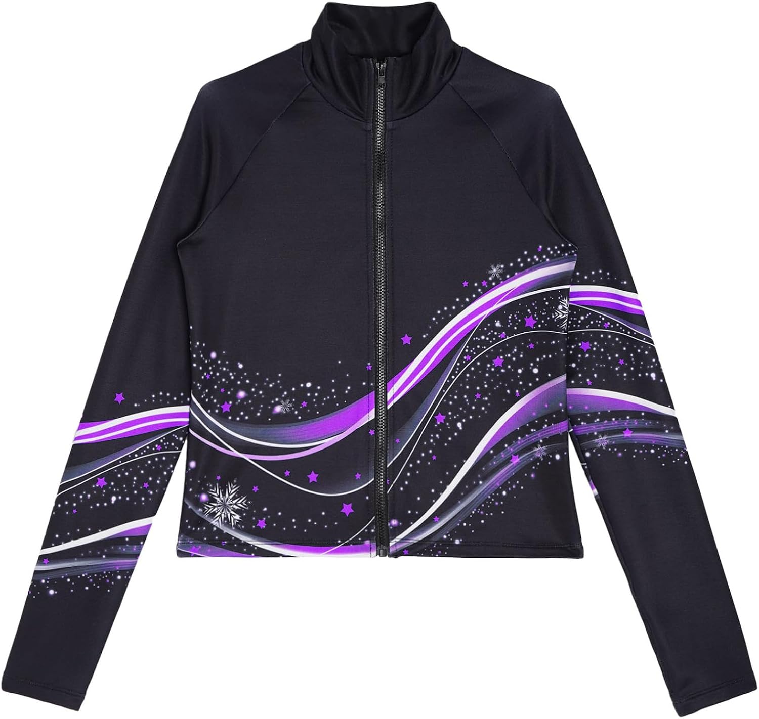 Girls Long Sleeve Stand Collar Shirts Stylish Printed Skating Jacket for Figure Skating Training Competition