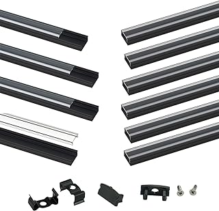 Sponsored Ad - Muzata 10Pack 3.3FT/1M LED Channel with Transparent Clear Cover Black Aluminum U Shape LED Strip Channel LE...