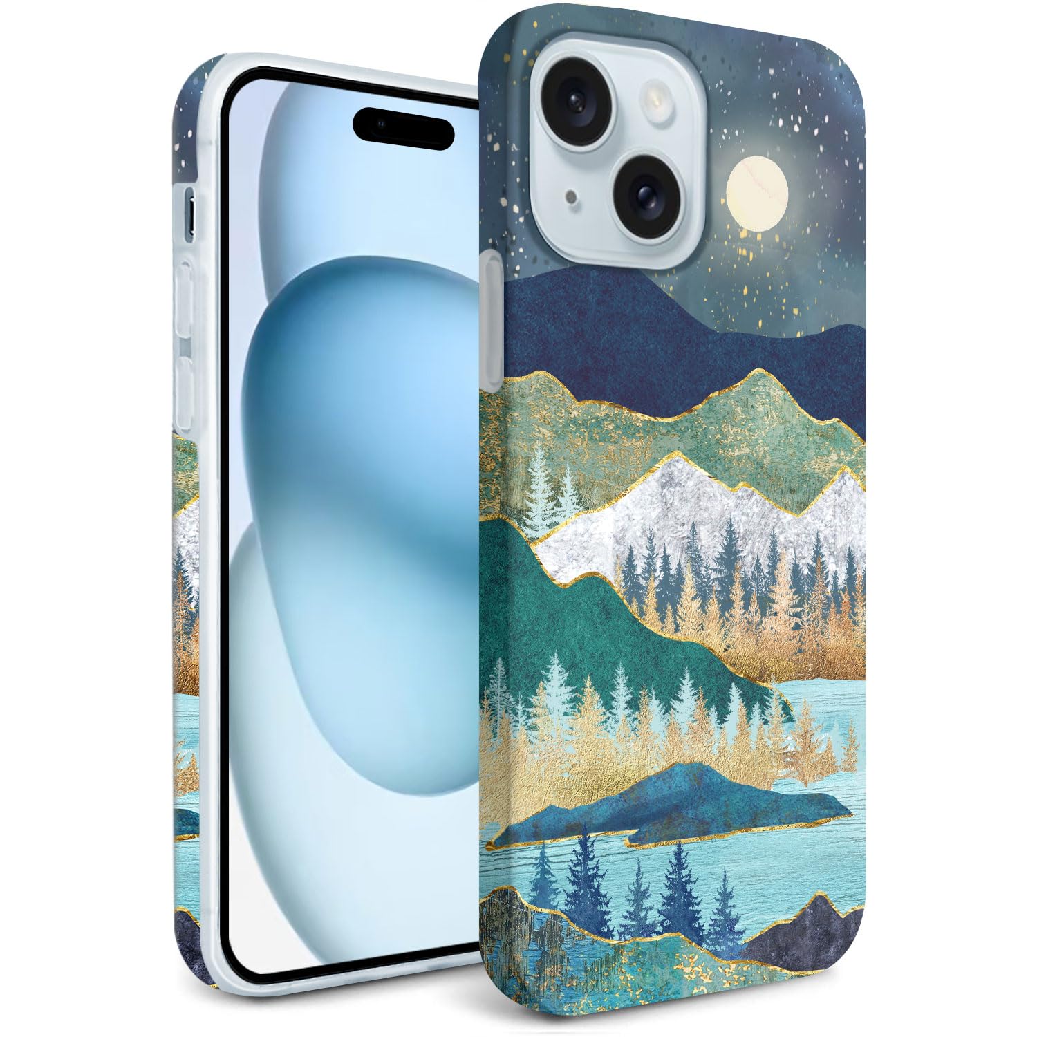 Hi Space Case Compatible with iPhone 15 Mountain Landscape Nature Scene Design Cover for iPhone 15 Ultra Slim Protective Case, Forest Tree IMD Case for iPhone 15 2023 6.1 Inch