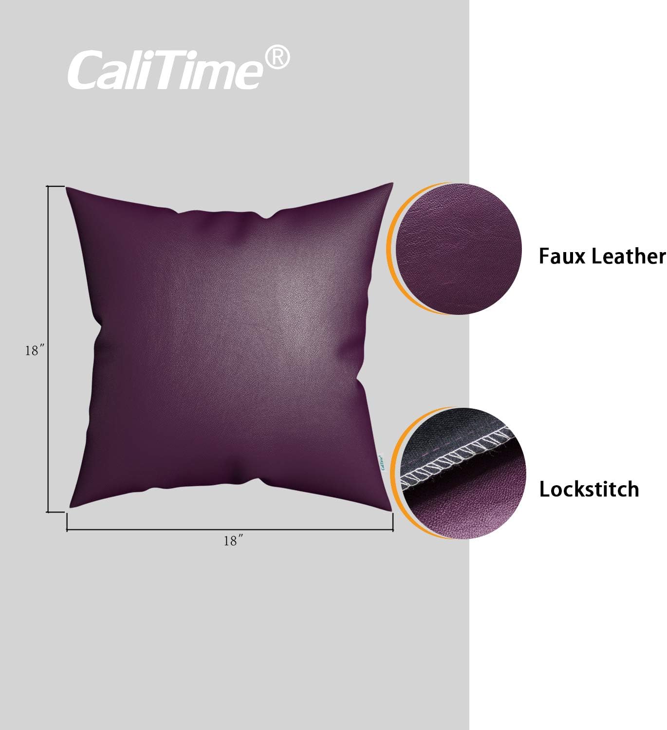 CaliTime Throw Pillow Cases Pack of 2 Modern Solid Dyed Soft Faux Leather Decorative Cushion Covers Shells for Couch Sofa Bedroom 20 X 20 Inches Deep Purple