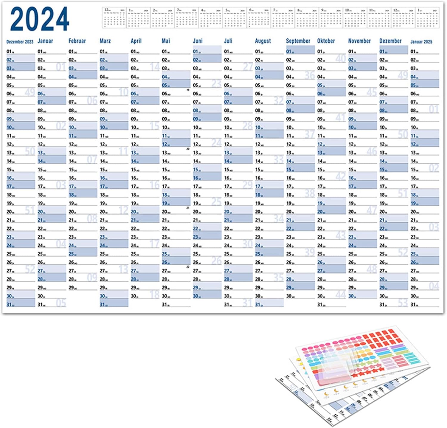 2024 Wall Calendar, Full Year Calendar One Page, Year At A Glance Wall ...