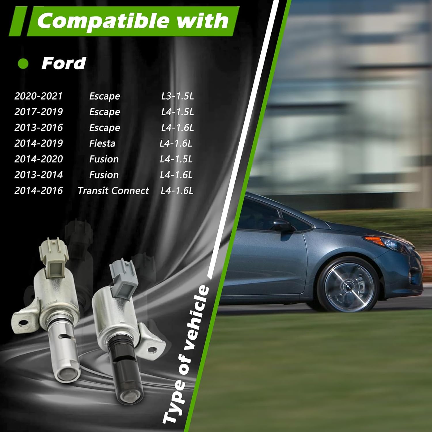 2 Pcs Exhaust Intake Engine Variable Valve Timing Vvt Solenoid Camshaft Position Actuator L3 L4 1.5L 1.6L Compatible with Ford Escape Fiesta Fusion Transit Connect 13-21 Replaces CN1Z6M280D CN1Z6M280C