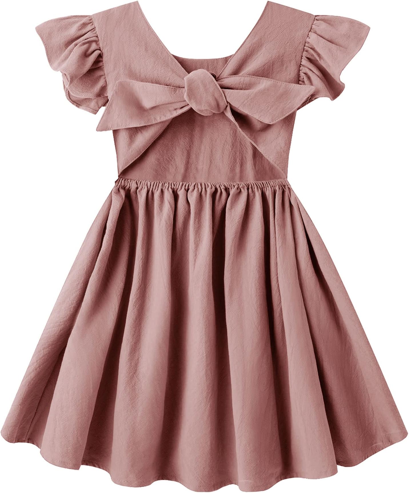 lymanchiToddler Girls Linen Dress Ruffle Sleeveless Tie Back Halter Kid Baby Casual Dresses