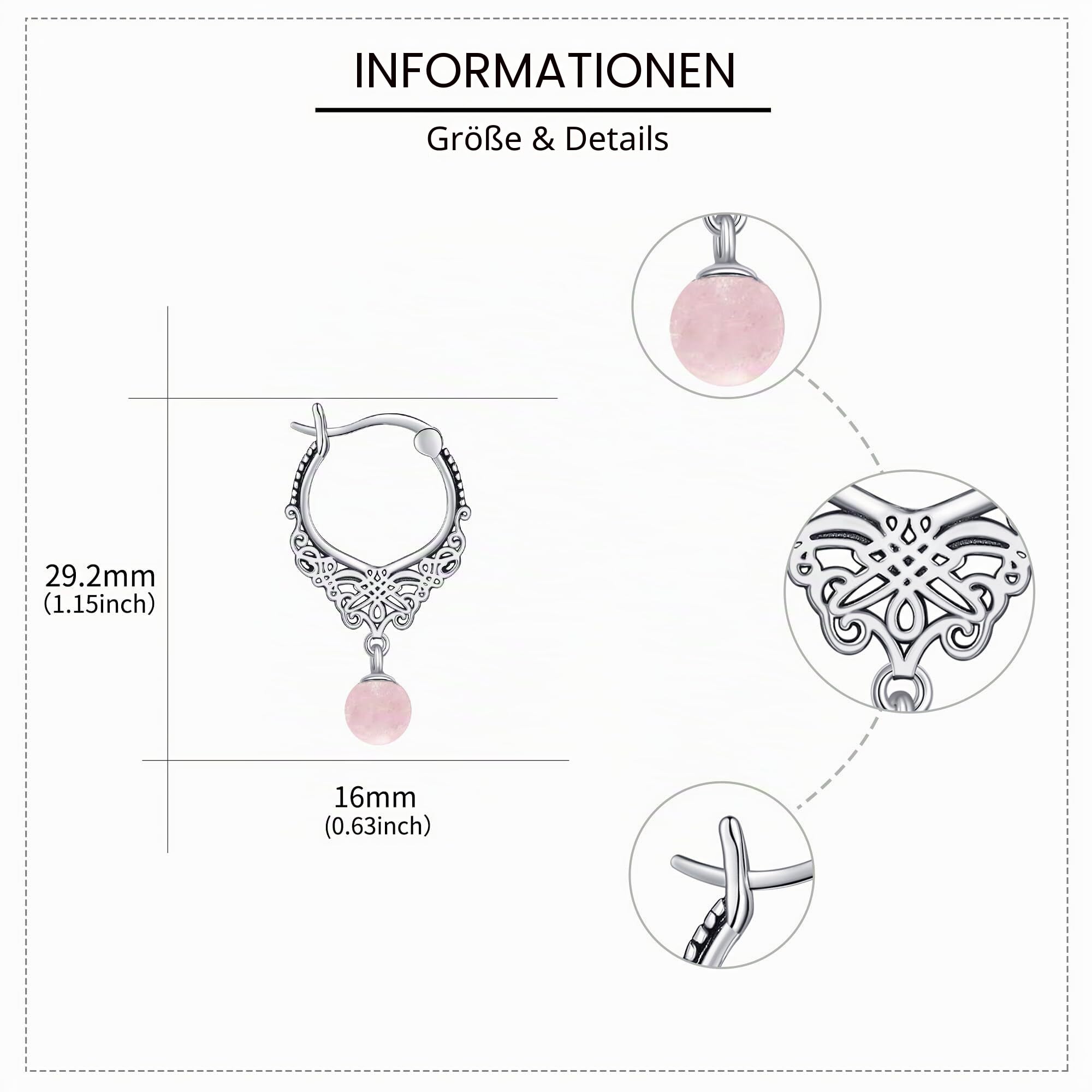 Karneol/Moosachat/Türkis/Rosenquarz-Ohrringe, 925er Sterlingsilber, filigrane Creolen für Damen, Edelsteinohrringe für Damen