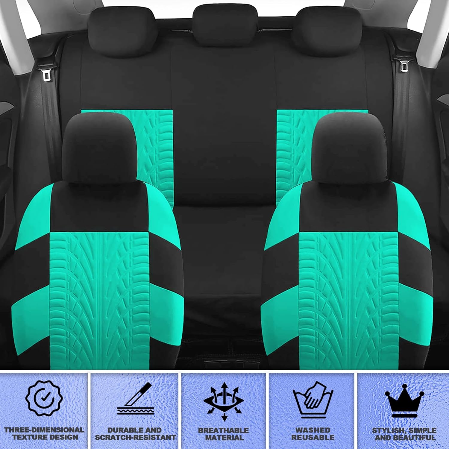 17 Car Seat Cover Full Set for Women,Universal Car Seat Cover,Plush Steering Wheel Cover,Fluffy Soft Wool Handbrake Gear,Suspension Accessories Full SUV (Patterned Mint Green)