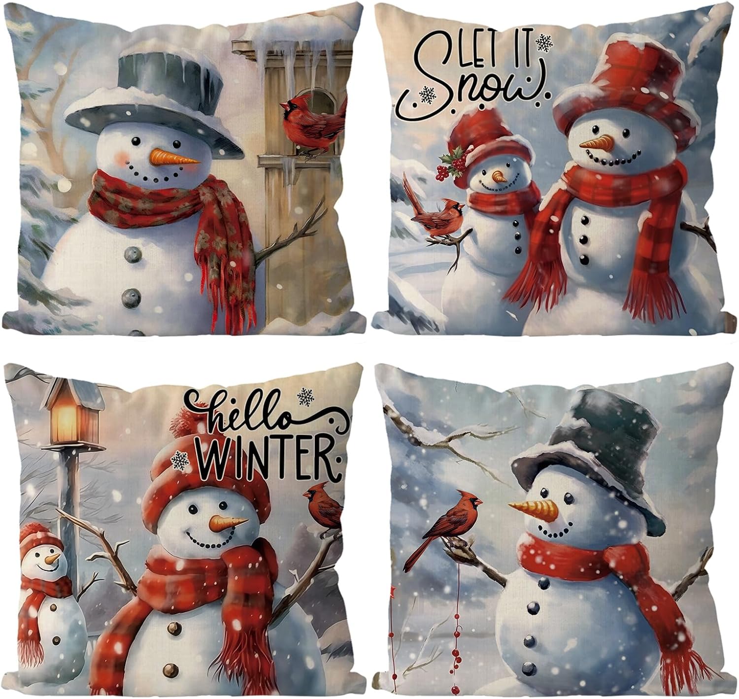 Amazon.com: GAGEC Christmas Pillow Covers 18x18 Inch Set of 4 Snowman ...