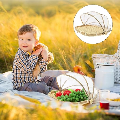 Miniatura 5 de GANAZONO Cesta de almacenamiento tejida de bambú cesta de almacenamiento pequeña de secado de alimentos tapa de recogedor