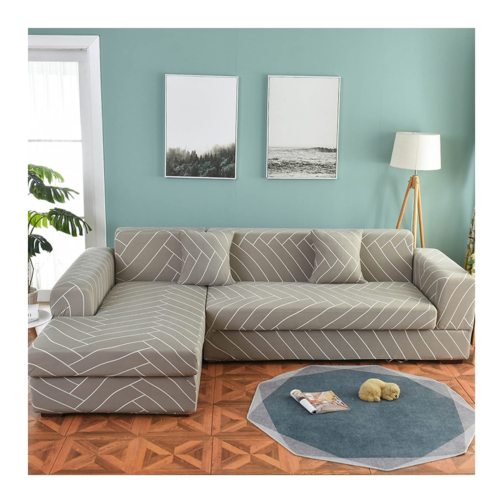 Housse canapé 4 places géométrique pour masquer l'usure de votre sofa