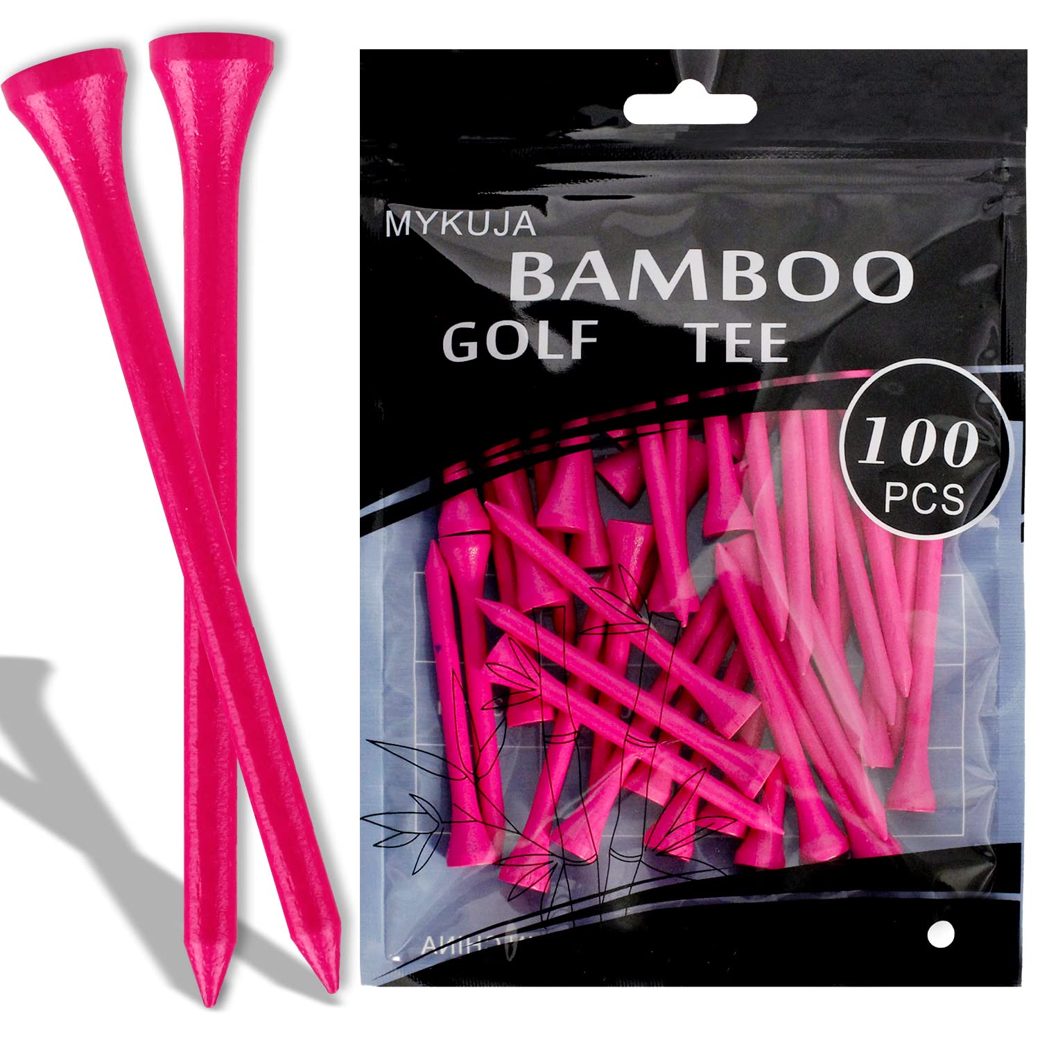 MYKUJA Pink Golf Tees 100Pcs Pack-3 1/4-2 3/4-2 1/8-Women Golf tees-Girls Golf Tees-Bamboo Golf Tee-Golf Gifts