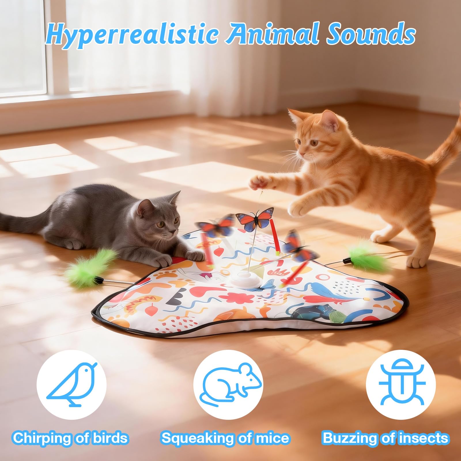 Cozary Giochi Interattivi per Gatti, Gioco Interattivo Gatto Elettrico con Piume Rimovibili, Gatto Giocattolo Automatico per Catturare Topi, Ricarica USB Cat Toys