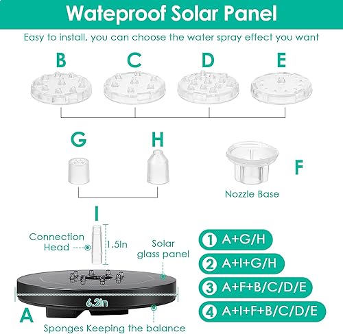 Miniatura 4 de Saillong Paquete de 2 bombas solares de 5 W para fuente de baño para pájaros con luces LED coloridas, batería y fuentes de agua de baño de pájaros