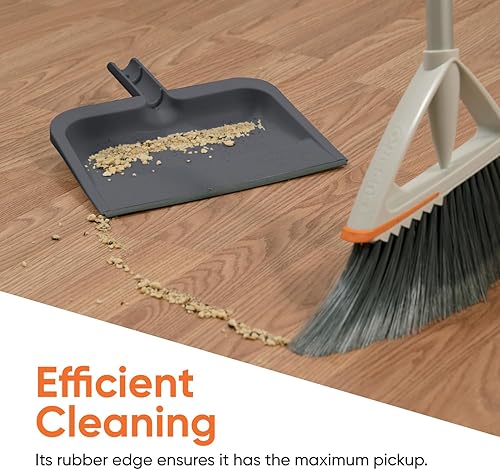 Miniatura 6 de Superio Recogedor con clip con borde de goma, bandeja de plástico duradero de 10 pulgadas de ancho con mango de agarre cómodo, gris, paquete de 3