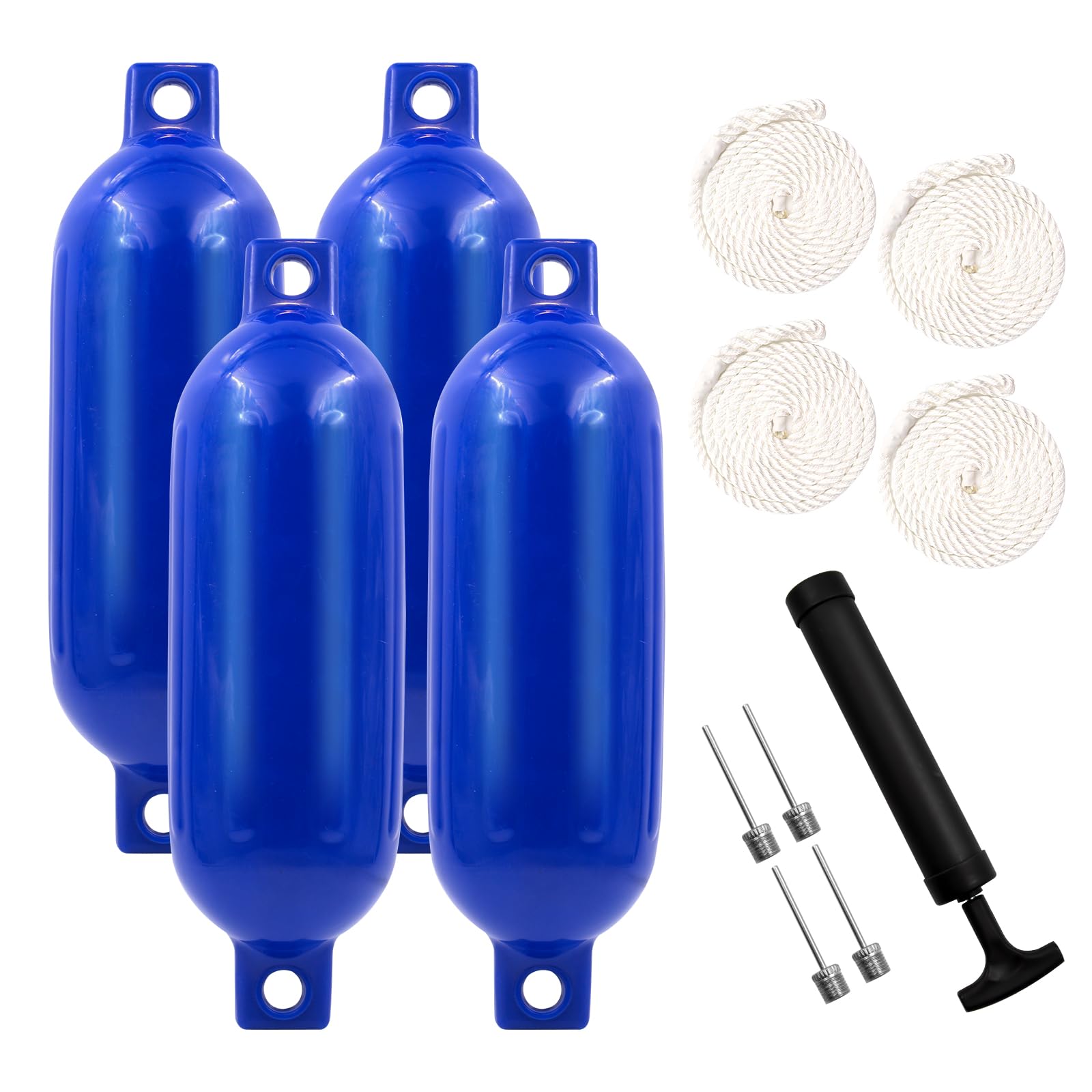 Acelane 4 Pack Boat Fenders, Inflatable Boat Bumpers for Docking Pontoon Boat, Includes Fender Lines and Hand Pump