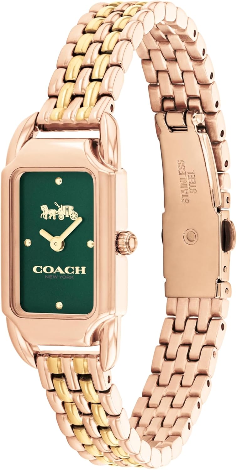 COACH Women's Cadie 2H Quartz Watch, Art Deco-Inspired, Rectangle Case, Link Bracelet, Horse and Carriage Motif Design, Premium Fashion - Gift for Her - Image 2