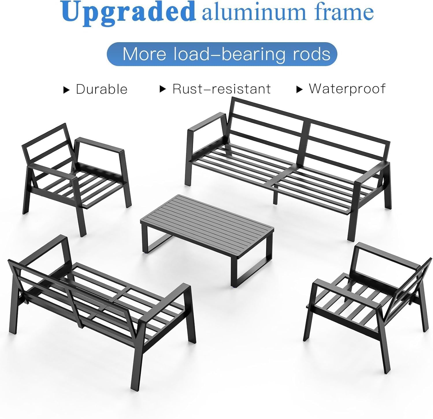 Aluminum Outdoor Patio Furniture Set, 5 Piece Sectional Coversation Sets with Coffee Table, Modern Outdoor Sofa Couch with Thick Cushions for Porch, Balcony, Garden, Lingt Gray