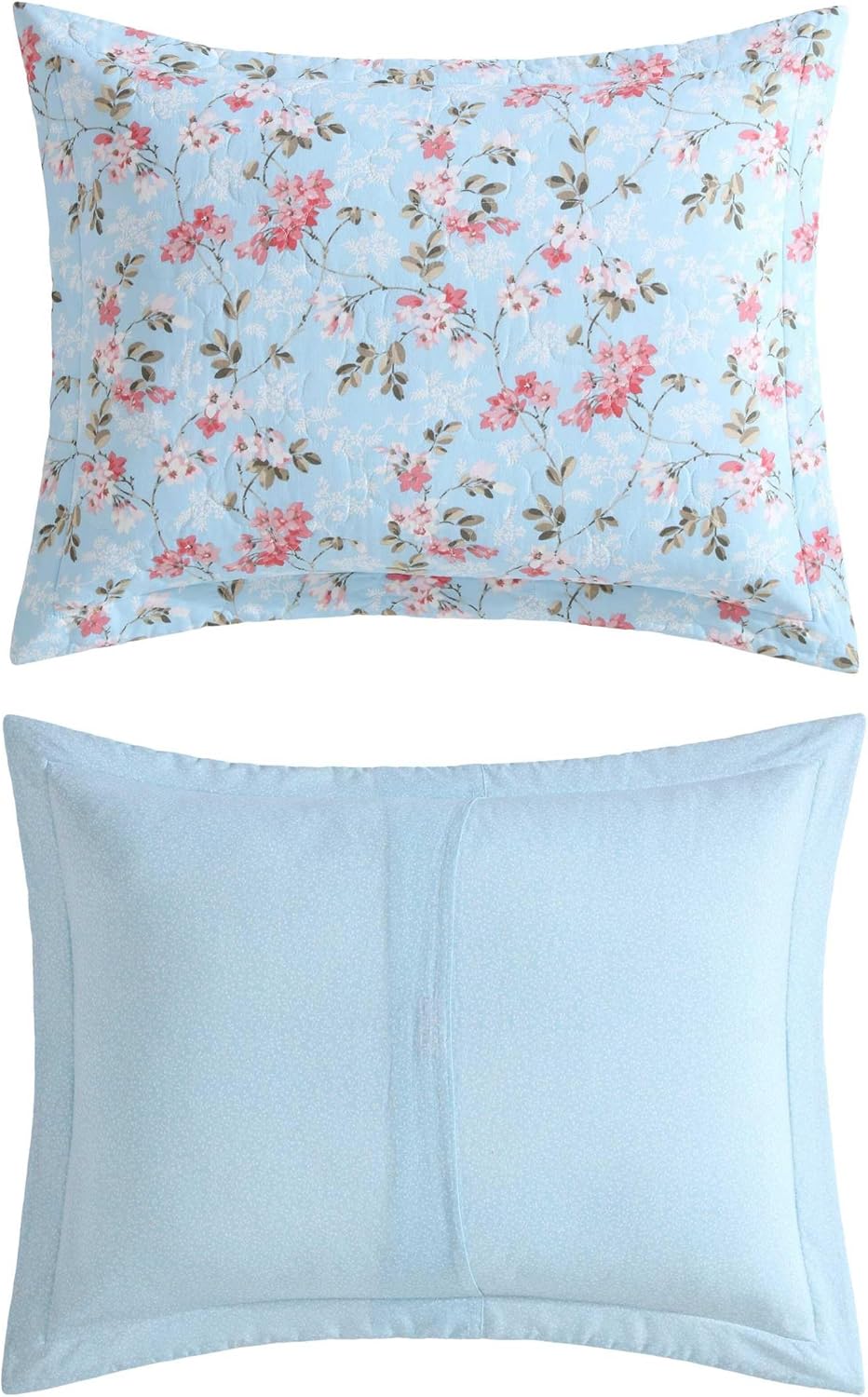 Laura Ashley - Full/Queen Quilt Set, Super Soft Cotton Bedding with Matching Shams, Envelope Closure, Floral Printed Design (Blissful Blue, Full/Queen)
