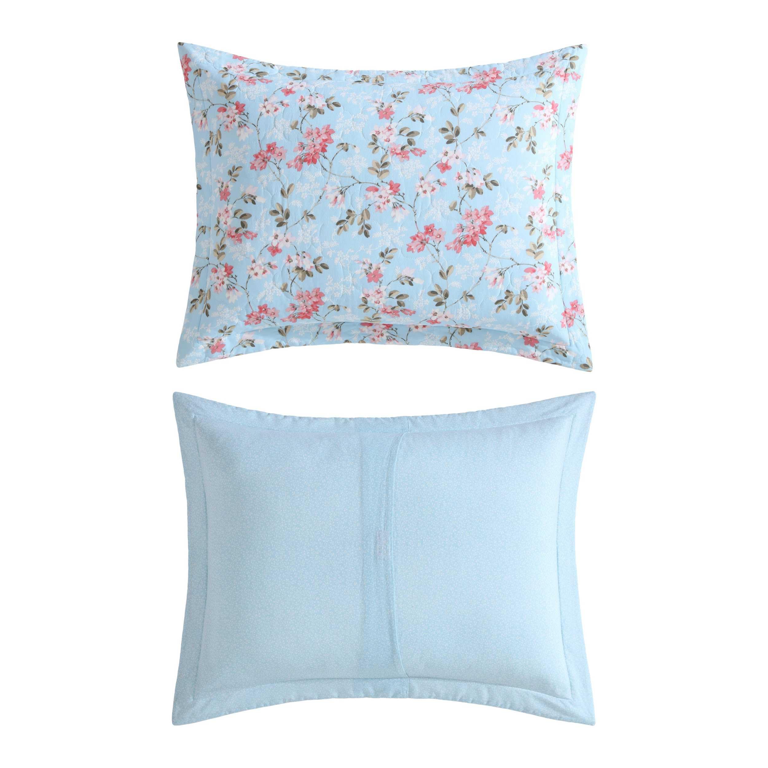 Laura Ashley Zestaw kołdry, super miękka bawełniana pościel z pasującą poszewką, zapięcie na kopertę, kwiatowy nadruk, błogi niebieski, bliźniak