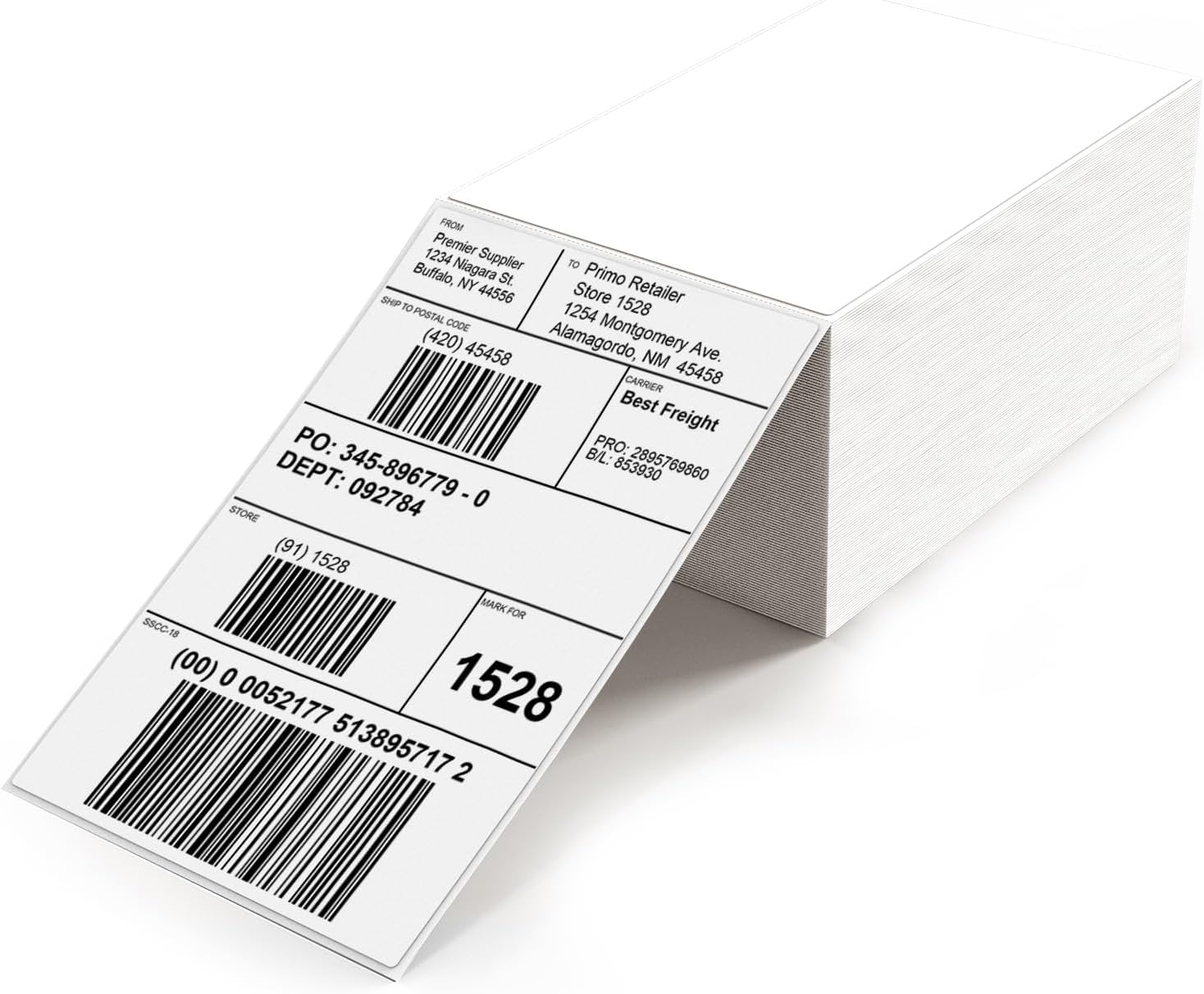 White Direct Thermal Labels 4 × 6 Inch Vinyl Self-Adhesive Fanfold Shipping Stickers Waterproof Perforated Printer Decal for Office School Warehouse 500 PCS