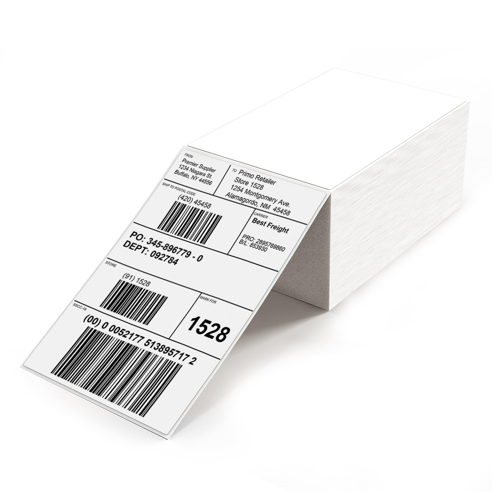 Lot de 500 étiquettes d'expédition blanches en vinyle autocollantes thermiques imperméables perforées thermiques directes pour bureau, entrepôt, maison