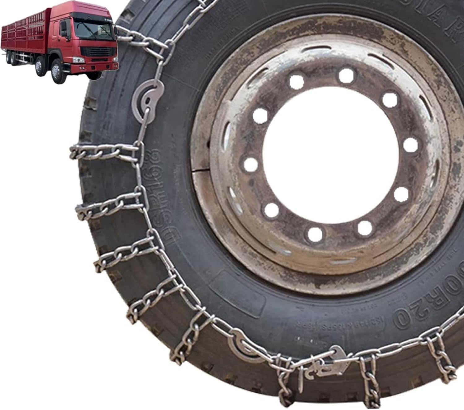 9mm Set of 2 Heavy Duty Snow Chains for Suvs and Cars Skid Traction Chains High Strength Manganese Emergency Use for Tire Reliable in Icy road 7.50-16 2pcs 295/80R22.5