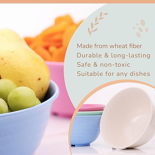 Miniatura 4 de Juego de 4 cuencos de paja de trigo, platos ligeros irrompibles, reutilizables, aptos para microondas y lavavajillas, vajilla de paja de trigo,